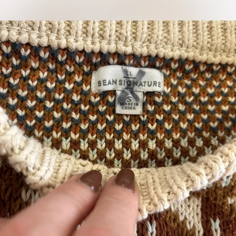 L.L.Bean Signature Cotton Fisherman Tunic Sweater Fair Isle Cable-knit Woman SM - Picture 3 of 9